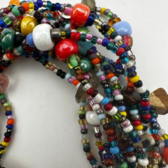 Colorful Beaded Bracelet Multi Strand Magnetic Clasp Artsy Lagenlook Boho Casual - Picture 5 of 11